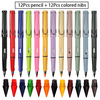 12 Colors Set Everlasting Pencil with Eraser Unlimited Writing Pencils Eternal Erasable Pencil Pens for Kids School Art Supplies